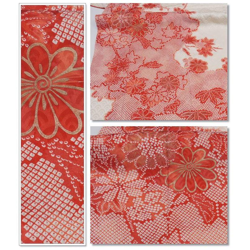 リサイクル訪問着 付下 ホワイト朱 絞り柄 美品 着物 身丈155cm M