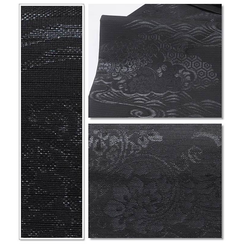 喪服 名古屋帯 未着品 夏物 絽綴れ帯 黒地 絹 中古着物 盛夏