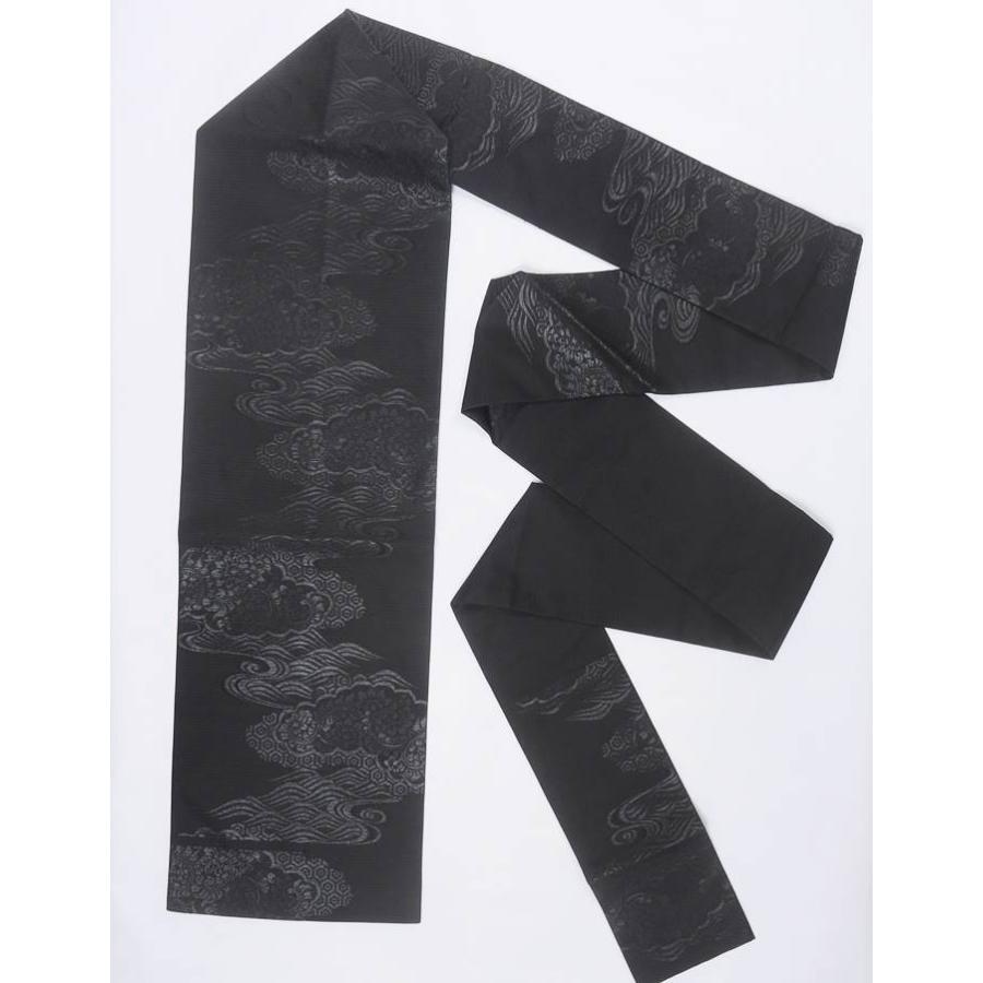 喪服 名古屋帯 未着品 夏物 絽綴れ帯 黒地 絹 中古着物 盛夏きもの 単