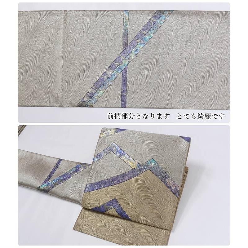 未使用品 袋帯 逸品袋帯 新古品 正絹 未使用 リサイクル袋帯 青銅色 縞