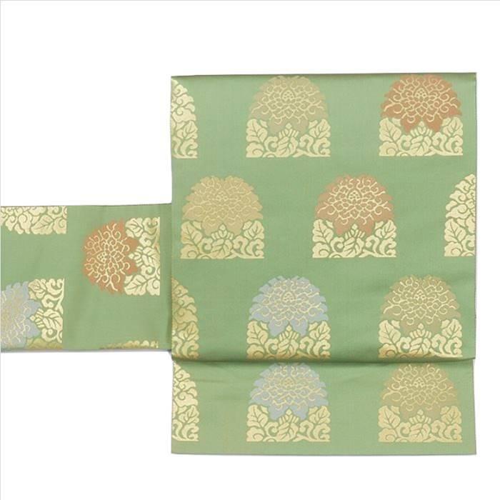 リサイクル 袋帯 逸品袋帯 正絹 箔屋清兵衛 リサイクル袋帯 緑 牡丹  