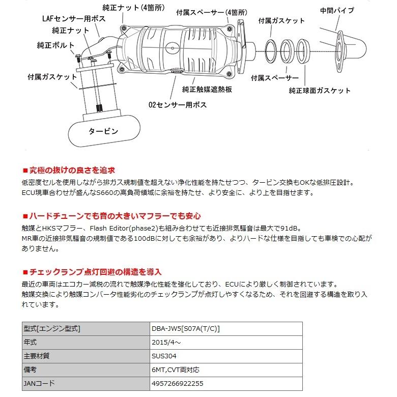Hks Metal Catalyzer S660 ホンダ メタルキャタライザー Ah005 エッチケーエス Jw5用