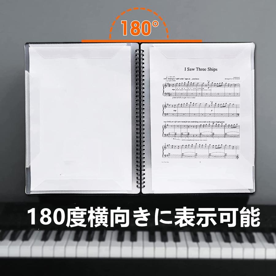 楽譜ファイル A4サイズ バンドファイル 楽譜入れ 楽譜ホルダー 無地 黒 2面40ページ 直接書き込めるデザイン 見開き 吹奏楽 ピアノ クリアファ｜k2117-shop｜03