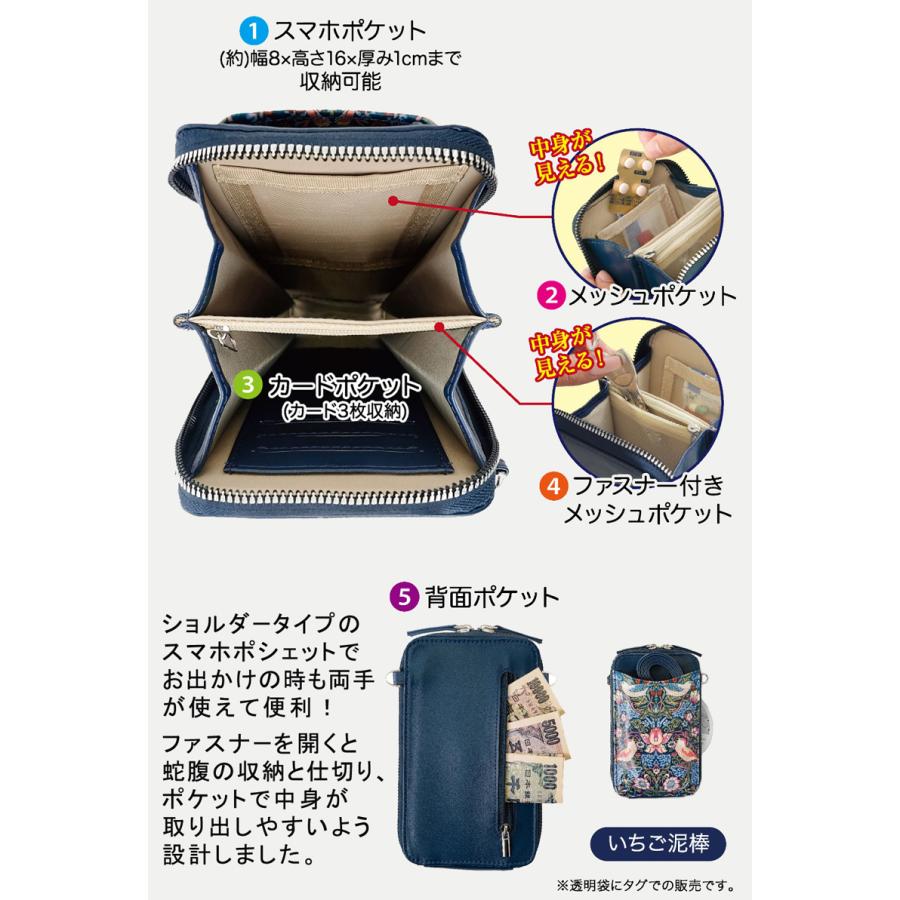 スマホポシェット ウィリアムモリス いちご泥棒 携帯ケース ミニ