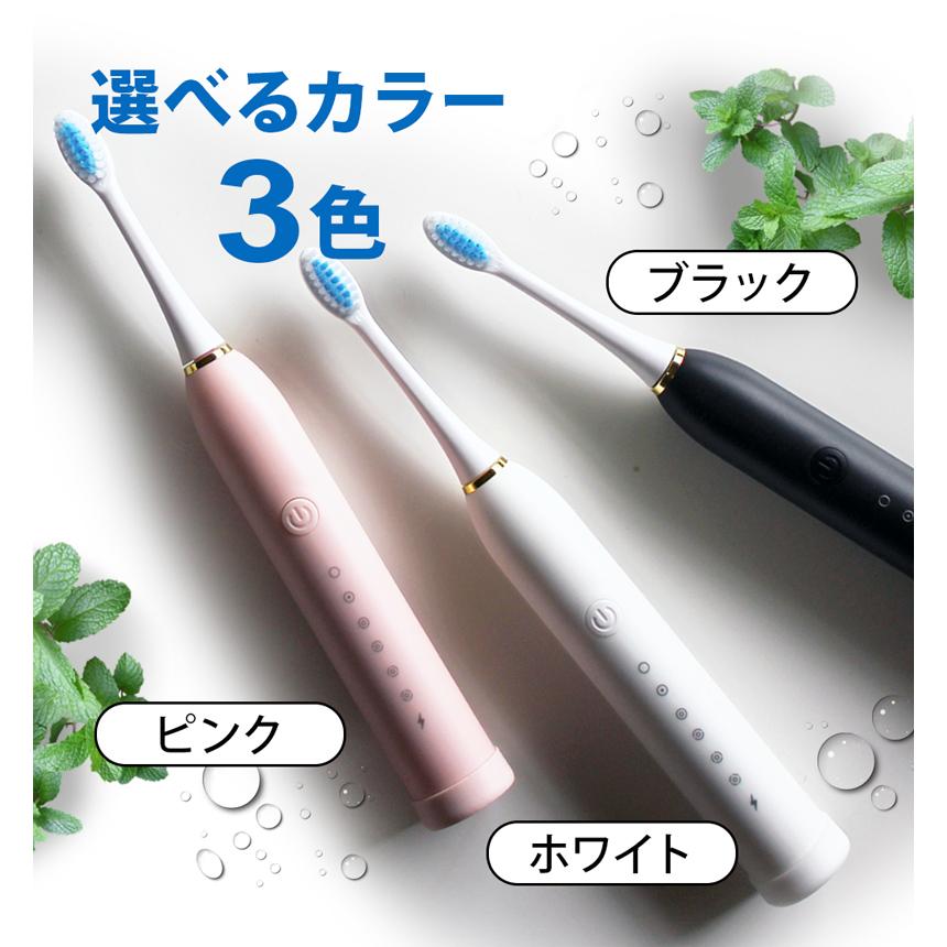 音波歯ブラシ 選べる3色 6モード USB 充電式 IPX7 防水設計 替えブラシ
