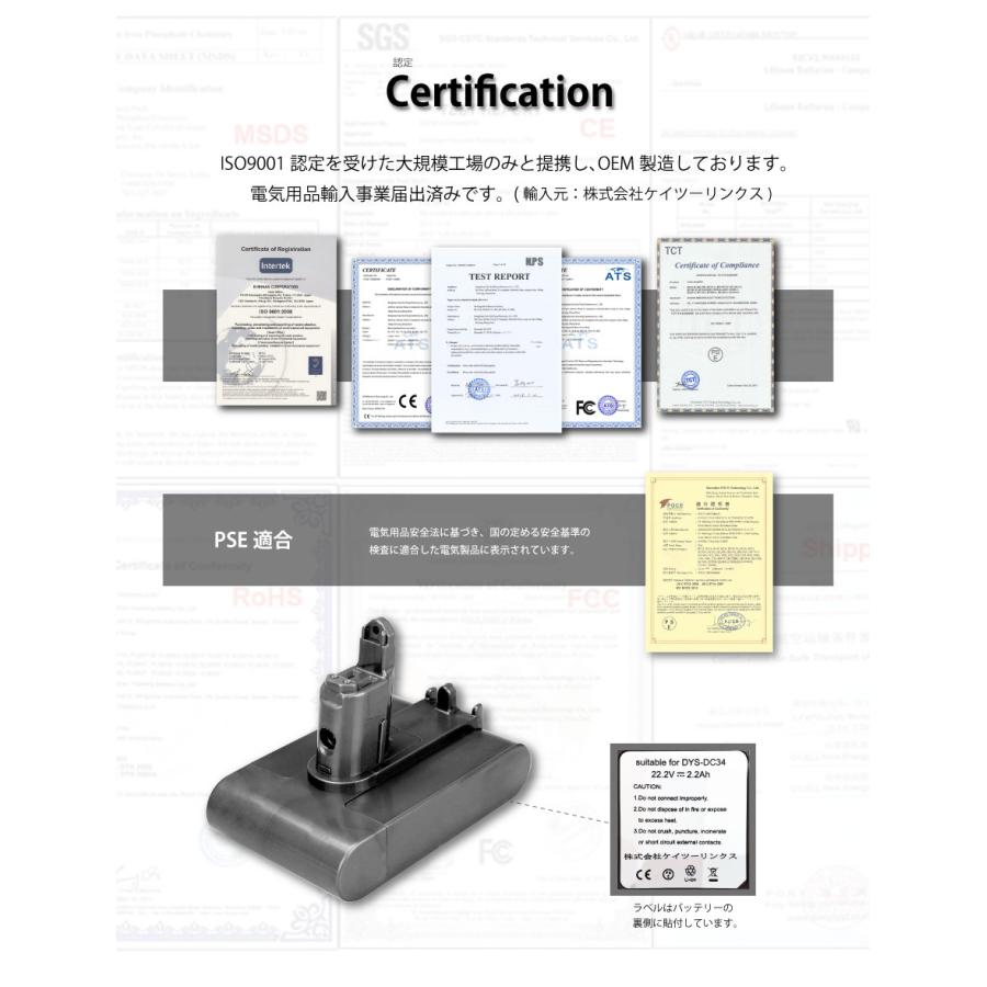 ダイソン dyson DC31 DC34 DC35 DC44 DC45 互換 バッテリー ネジ式 2.2Ah 2200mAh TYPE-B｜k2linksfactory｜08