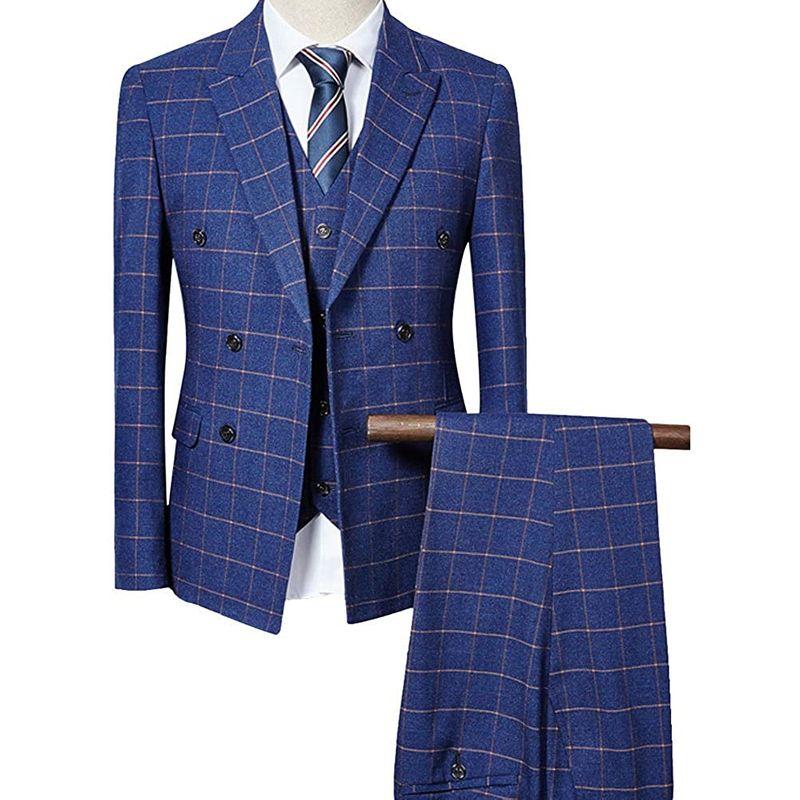 ✨美品✨ YFFUSHIスーツ メンズ スリーピース 1つボタン ダブルボタン チェック柄 ストライプ ビジネススーツ スリム 結婚式 スーツ 【2238630754】(11684円)