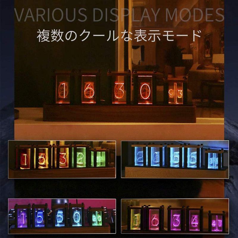 中古品 ニキシー管風置き時計 レトロモダン木製クロック 1600万色 RGBフルカラーLEDデジタル時計 ニキシー管風DIY卓上時計インテリア (ブ 【1873958825】(9783円)
