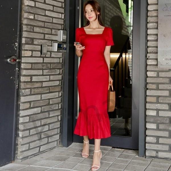 ロングワンピース 赤ワンピース レッド ミモレ丈 半袖 お嬢様 パーティー 二次会 デート お出かけ フレア 代 30代 n1226 R Lh K7mall 通販 Yahoo ショッピング