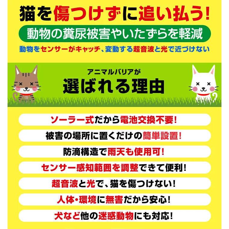 アニマルバリア ソーラー式×3台 猫よけ 充電可能 電池交換不要 猫撃退 猫退治 超音波 ねこよけ 害獣対策 庭 ガレージ 駐車場 IJ-ANB-03_5