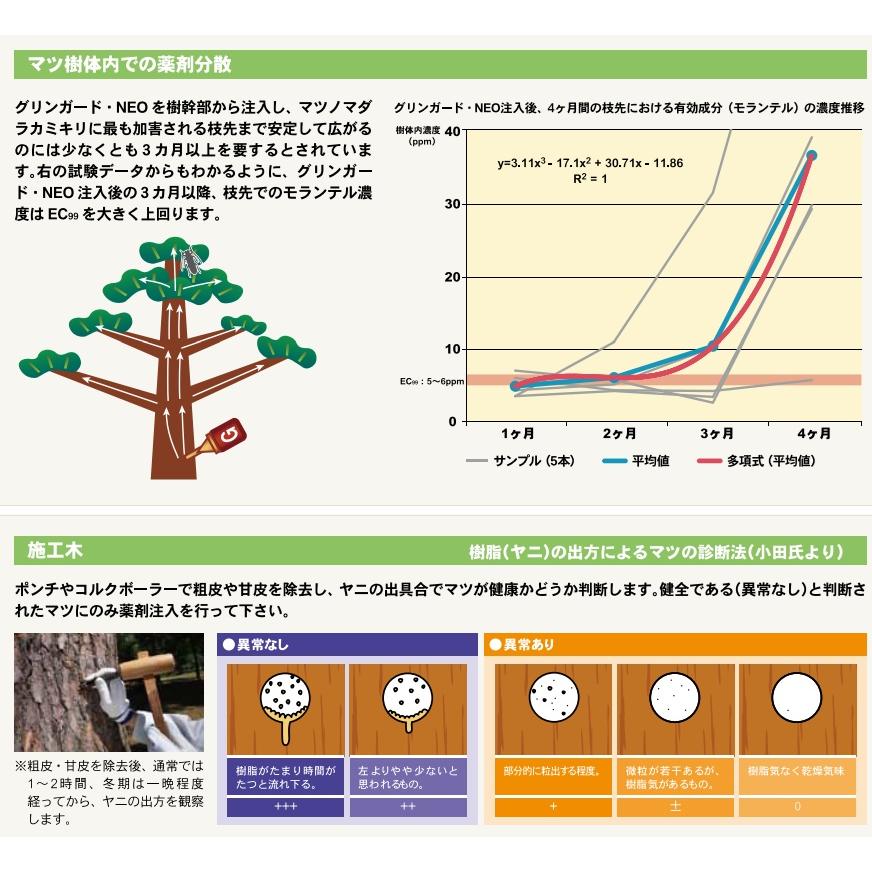 樹幹注入剤 グリンガードNEO 加圧注入セット 薬剤10本 加圧ボトル3個 専用ガスボンベ4個 農薬の画像