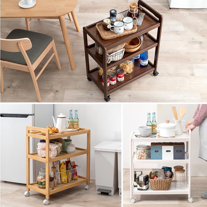 キッチンワゴン キャスター付き 天然木 木製 3段 スリム サイドワゴン