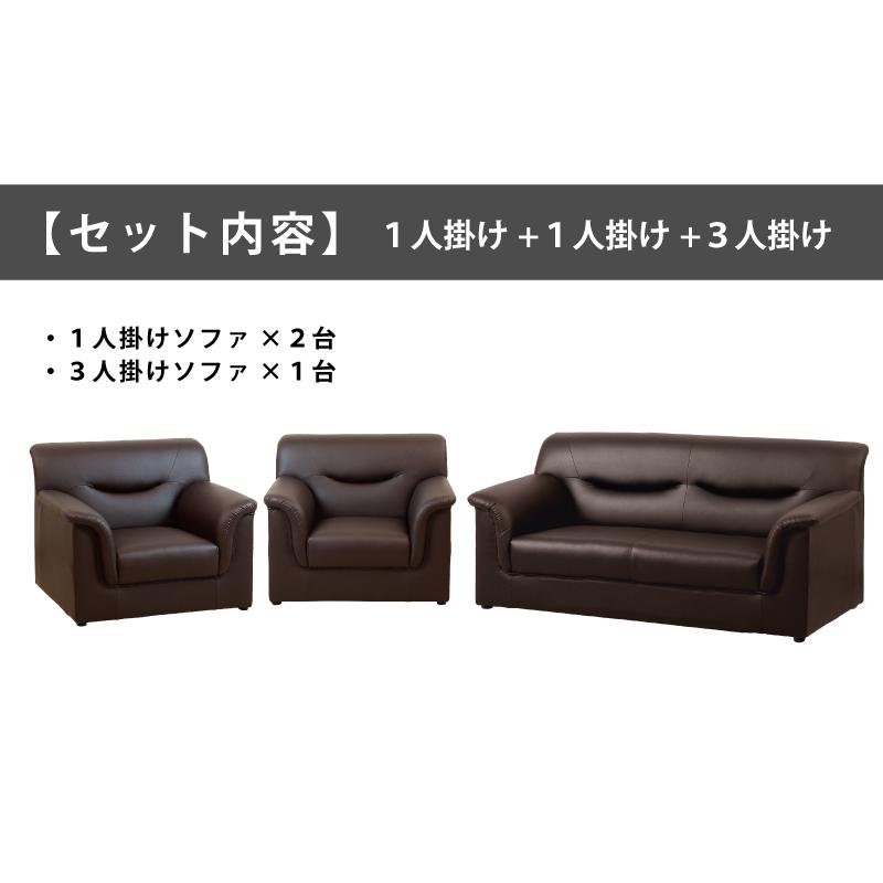 法人宛 送料無料 応接ソファーセット NEW FOREST シンプル肘付き ソファ（1p+1p+3p）3点セット 搬入楽々コンパクト PVCレザー張り ダークブラウン