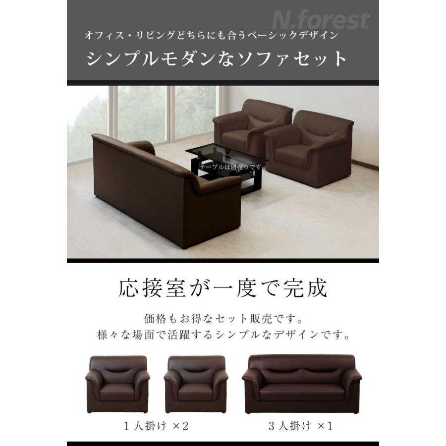 法人宛 送料無料 応接ソファーセット NEW FOREST シンプル肘付き ソファ（1p+1p+3p）3点セット 搬入楽々コンパクト PVCレザー張り ダークブラウン