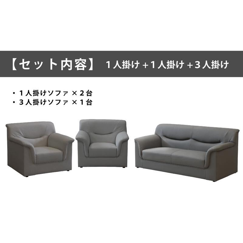 法人宛 送料無料 ソファ3点セット オフィス 応接ソファーセット シンプル 肘付き 搬入楽々コンパクト PVCレザー張り 1人掛け 3人掛け グレー_12