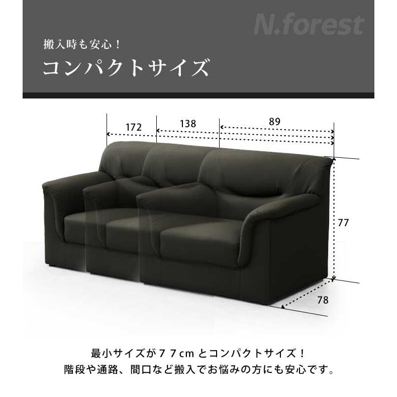 法人宛 送料無料 ソファ3点セット オフィス 応接ソファーセット シンプル 肘付き 搬入楽々コンパクト PVCレザー張り 1人掛け 3人掛け グレー_7