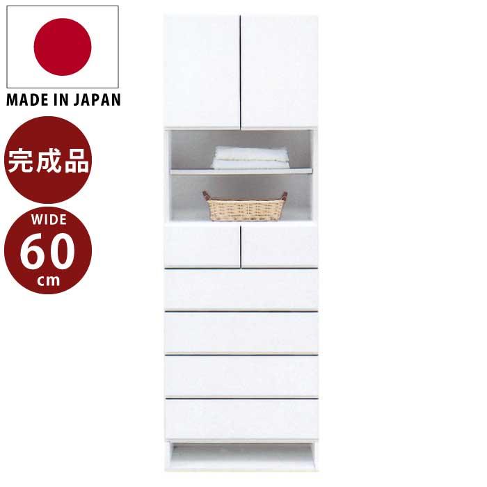 ランドリーチェスト 60cm幅 ホワイト 鏡面仕上げ 脱衣収納 バスケット付き 幅60cm ランドリーチェスト 日本製 完成品 鏡面仕上げ エナメル塗装
