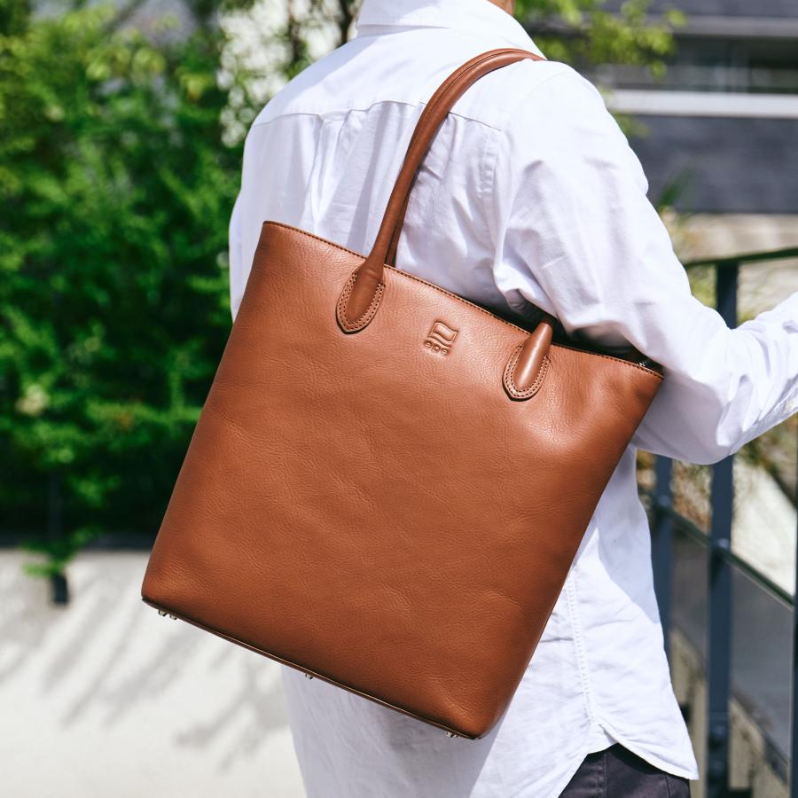 トートバッグ メンズ 縦型 本革 A4 ファスナー付き マチあり