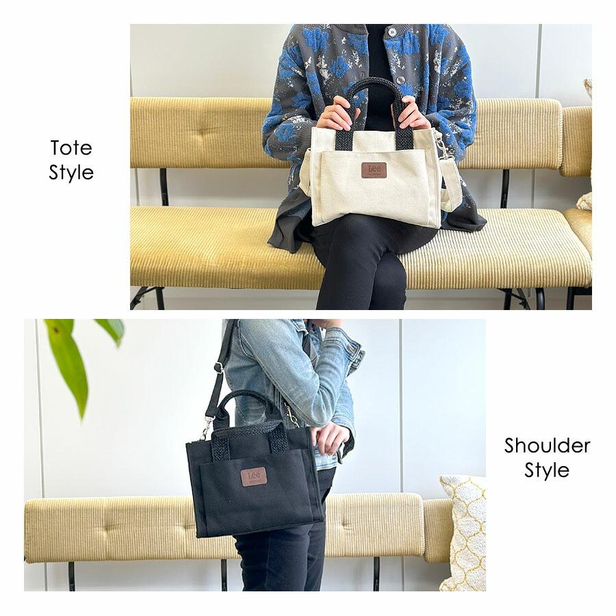 Mee デニムトートバッグ アイボリー 両開き ショルダーベルト付き Lee