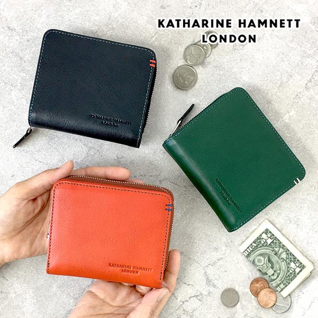 財布 メンズ RF札入れ ブランド 革 [490-50702]  KATHARINE HAMNETT （キャサリンハムネット） 牛革 本革 レザー 2つ折り メンズ財布 ラウンドファスナー 小銭入れ お洒落 男性 女性 小物 おしゃれ かっこいい 黒 緑 橙 型押し 誕生日 クリスマス 父の日 ギフト プレゼント KATHARINE HAMNETT（キャサリンハムネット） 二つ折り財布 メンズ 牛革