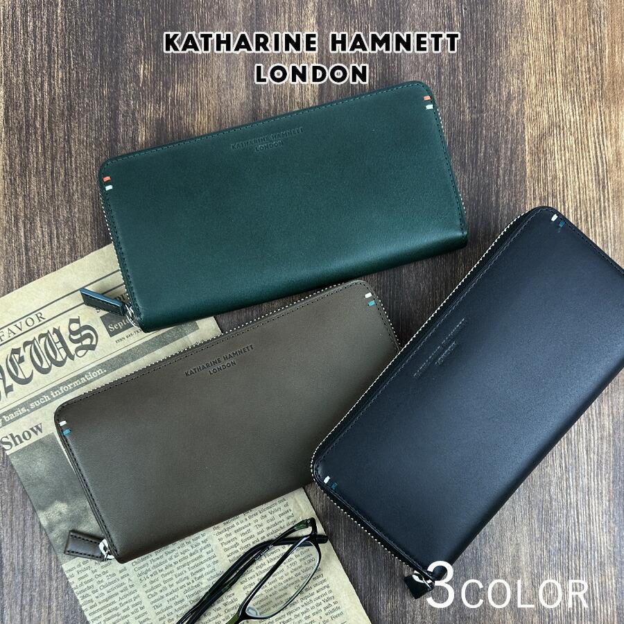 KATHARINE E HAMNETT メンズ 財布 長財布 本革 ブランド ラウンド