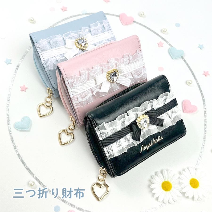 二つ折 リボン サイフ パスケース Lace Ladies（レースレディース） メタリック リボン付き レザー調 二