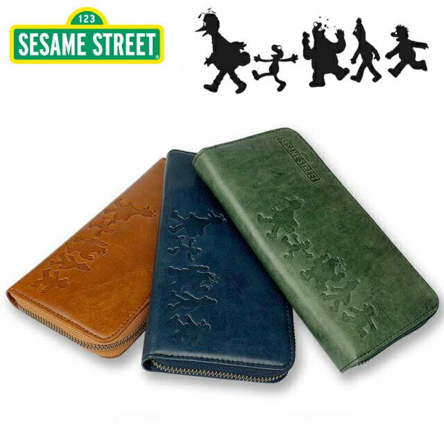 長財布 メンズ レザー 革 セサミ グッズ 財布 学生 男性 女性 紺 緑 茶 小銭入れ付き 大人 SESAMESTREET ラウンドファスナー長財布 sek-10