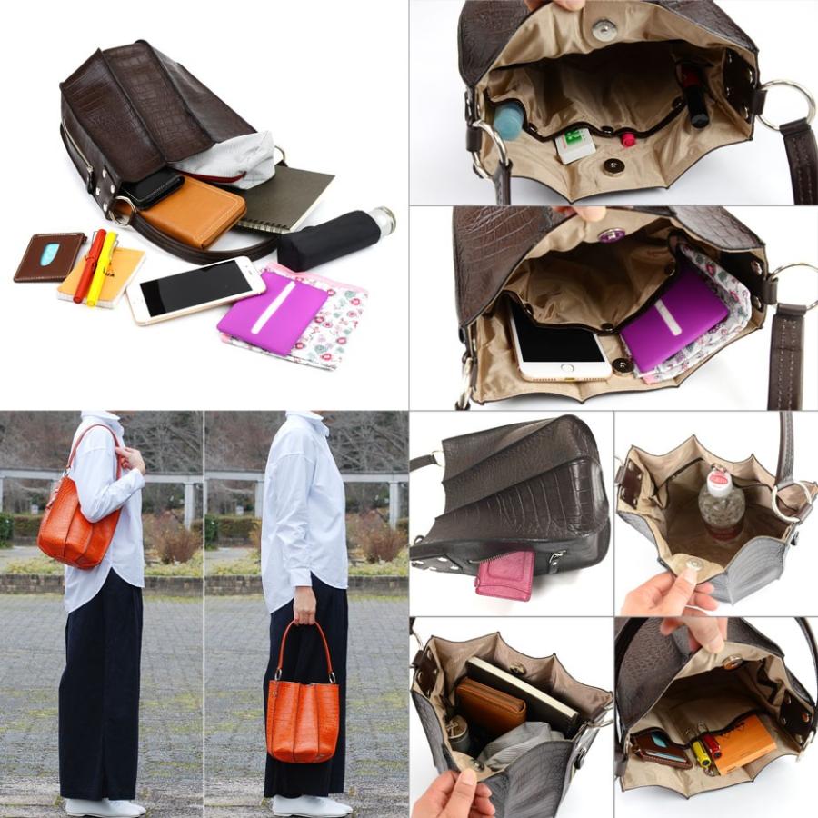 丸底トートバッグ レディース 姫路レザー クロコダイル型押し