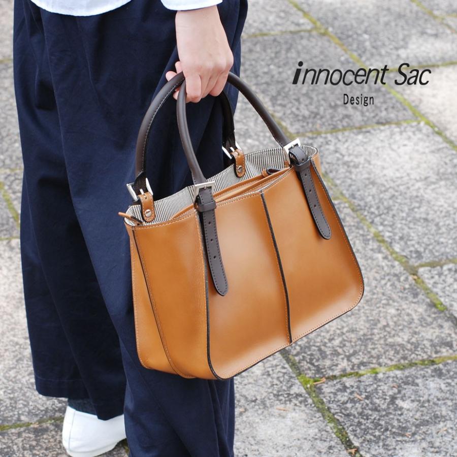 角底トートバッグ レディース 姫路レザー 3層式 あおりポケット ハンドバッグ 本革 コンパクト innocent Sac イノセントサック 日本製  キレイ目レザー