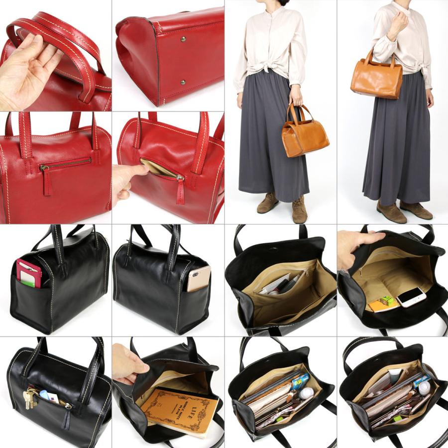 innocent Sac イノセントサック ボストンバッグ ハンドバッグ 姫路シュリンクレザー レディース 広マチ 角底 底鋲 自立 スクエア型 角形 本革 日本製_4