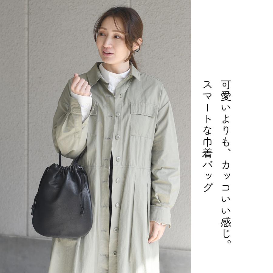 巾着バッグ 手提げ 薄マチ -LESS PREVAIL 日本製 本革 バッグ
