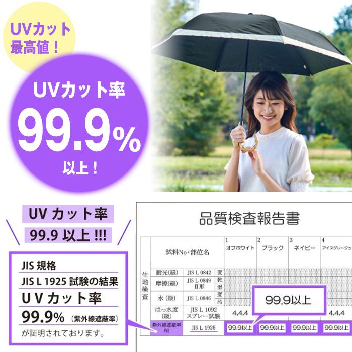 日傘 折りたたみ傘 完全遮光 3段 晴雨兼用 ギャザーフリル 黒 ブラック UVカット 親骨55cm 遮熱 UPF50＋ 撥水加工 はっ水加工 軽い 軽量 大きめ レディース | pink trick | 05