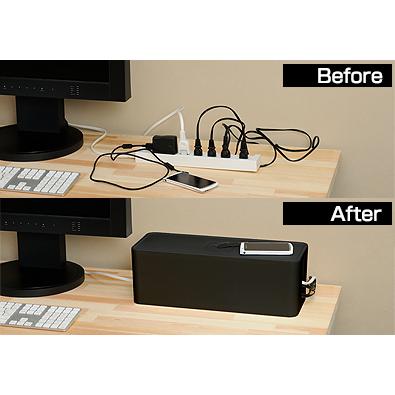 (6個セット特価) ケーブルボックス ケーブル収納 黒 ブラック ケーブル収納ケース ケーブル収納ボックス コードケース コードカバー コード収納 80-A38 | JEJアステージ | 05