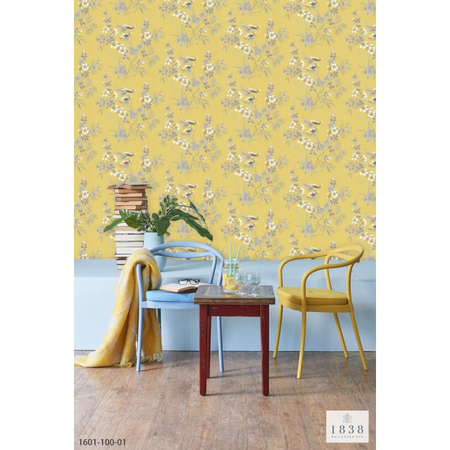 年末のプロモーション 輸入壁紙 クロス テシード イギリス製 花柄 鳥 かわいい シノワズリ 1838 WALLCOVERINGS (52cm×10m) 1601-100-01 ［1ロール単位］