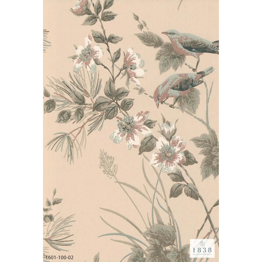 年末のプロモーション 輸入壁紙 クロス テシード イギリス製 花柄 鳥 かわいい シノワズリ 1838 WALLCOVERINGS (52cm×10m) 1601-100-01 ［1ロール単位］