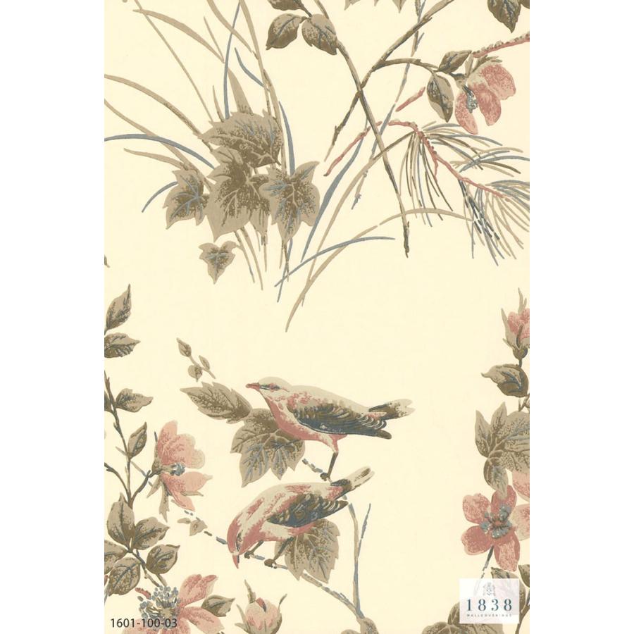 年末のプロモーション 輸入壁紙 クロス テシード イギリス製 花柄 鳥 かわいい シノワズリ 1838 WALLCOVERINGS (52cm×10m) 1601-100-01 ［1ロール単位］