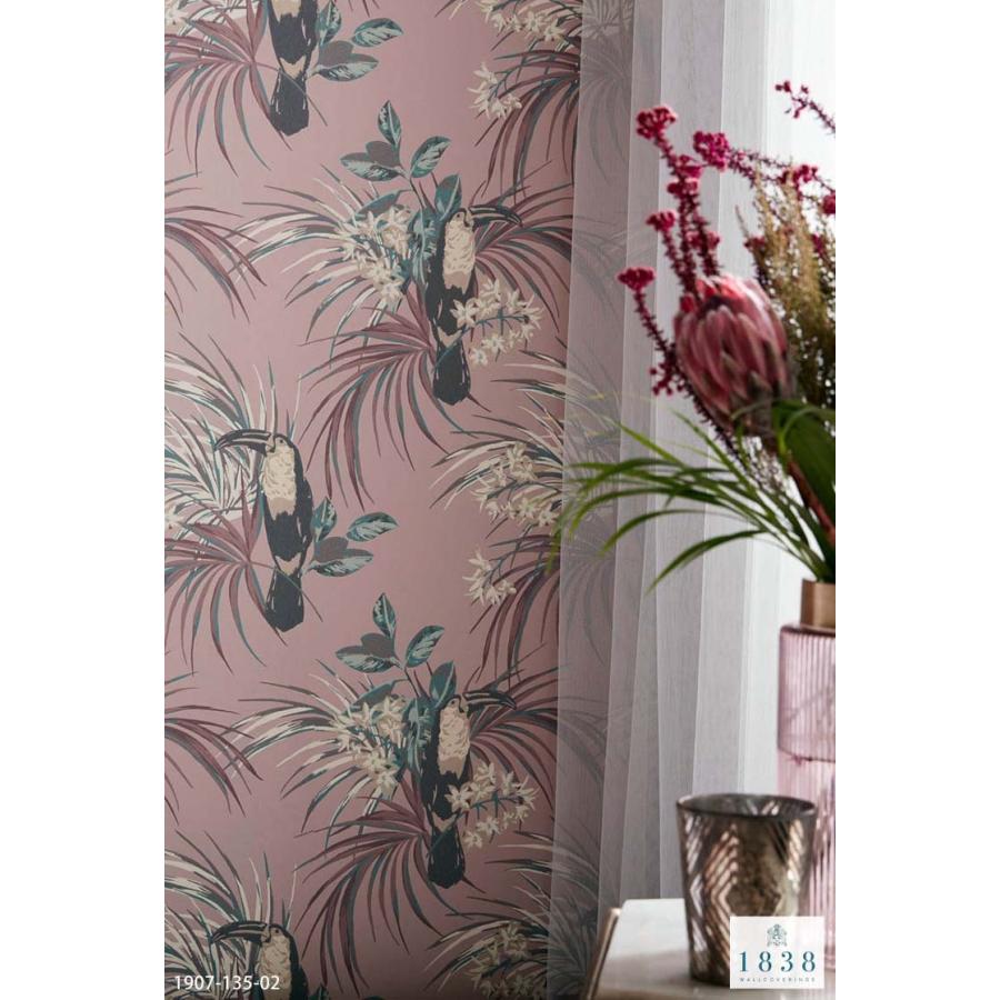 【新品】イタリア製アンティークオウムつがい TECIDO 輸入壁紙 クロス テシード イギリス製 植物 鳥 オウム