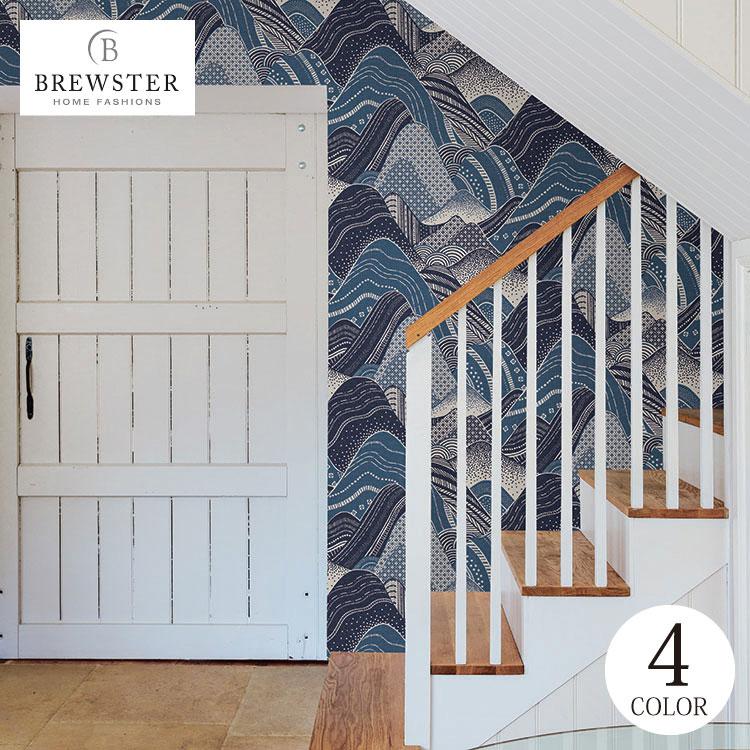 輸入壁紙 アメリカ製 和モダン オリエンタル 山 波 アート Brewster 53cm 10m ロール 2764 布 クロス Diy リフォーム 1ロール単位 Tebs2764 カベコレ Yahoo 店 通販 Yahoo ショッピング