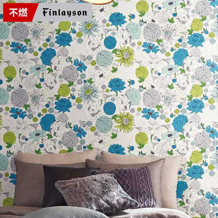 壁紙 のり付き のりつき クロス 国産壁紙 ブルー 花柄 フラワー 不燃 防カビ 青 北欧 Finlayson フィンレイソン サンゲツ Re Diyリフォームのお店 かべがみ道場 通販 Paypayモール