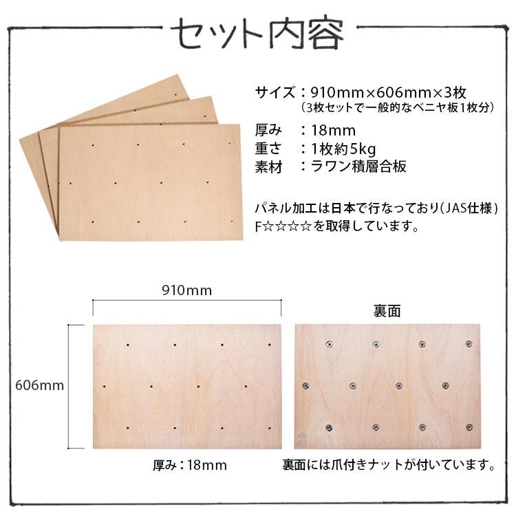 ボルダリング パネル 3枚セット 無塗装 910mm×606mm×18mm クライミング （爪付きナット付）｜kabegamiya-honpo｜15