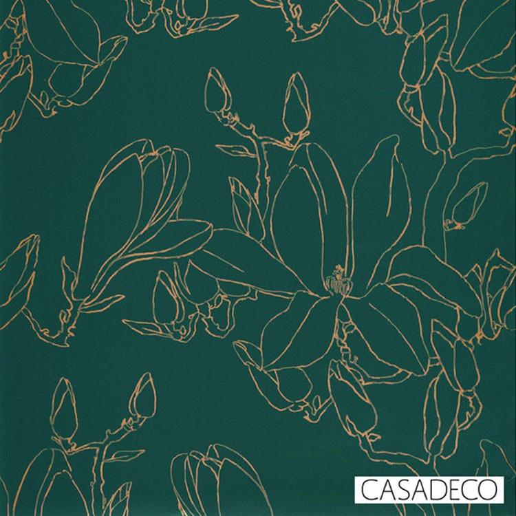 はってはがせる 輸入壁紙 フランス Texdecor CASADECO / MAGNOLIA 53cm×10m 植物 フラワー 花 緑 グリーン 金  IDYL83827525