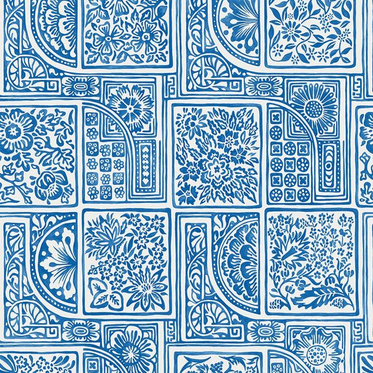 はってはがせる 輸入壁紙 イギリス Cole&Son / Bellini 52cm×10m 花 フラワー 青 ブルー タイル 幾何学 108/9045｜kabegamiya-honpo