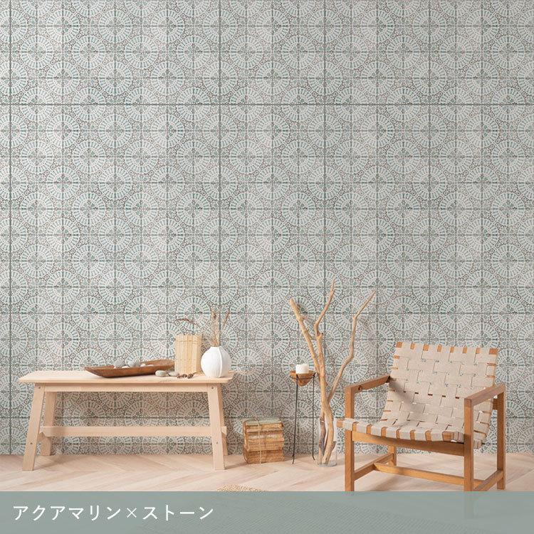 壁紙シール ナチュラル アンティーク タイル 絵付け はがせる 粘着シート ハッテミー スクエア 約42cm×42cm×6枚セット ウォールステッカー | 壁紙屋本舗 | 20