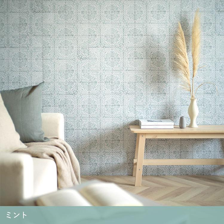 壁紙シール ナチュラル アンティーク タイル 絵付け はがせる 粘着シート ハッテミー スクエア 約42cm×42cm×6枚セット ウォールステッカー | 壁紙屋本舗 | 12