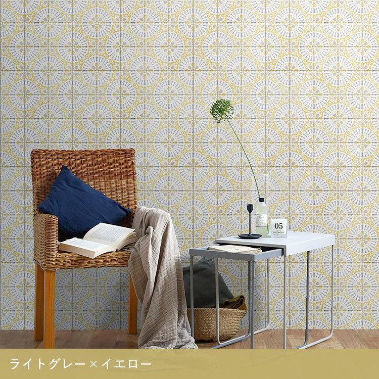 壁紙シール ナチュラル アンティーク タイル 絵付け はがせる 粘着シート ハッテミー スクエア 約42cm×42cm×6枚セット ウォールステッカー | 壁紙屋本舗 | 18