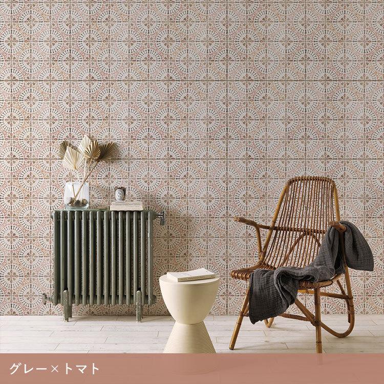 壁紙シール ナチュラル アンティーク タイル 絵付け はがせる 粘着シート ハッテミー スクエア 約42cm×42cm×6枚セット ウォールステッカー | 壁紙屋本舗 | 19