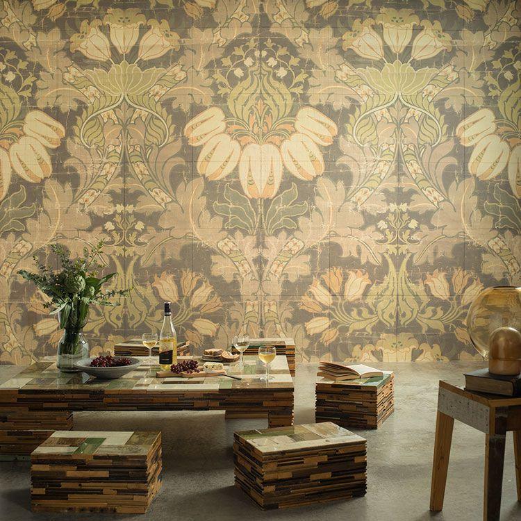 壁紙 はがせる パッチワーク壁紙  Hattan NLXL BIG PATTERN "LUTHER" MURAL HMRV-02 24枚フルセット 再湿タイプ ビンテージ 花柄 ダマスク 茶色 | 壁紙屋本舗 | 02