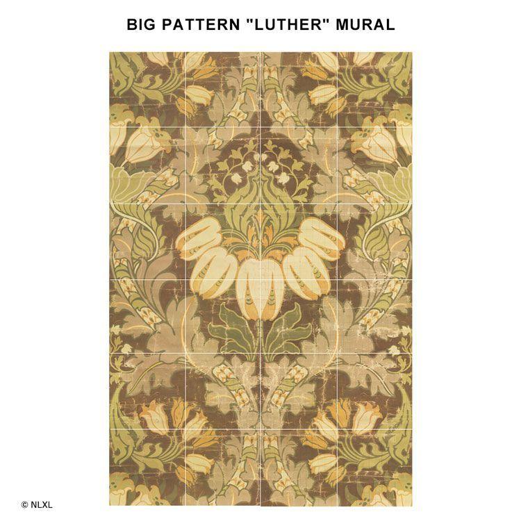 壁紙 はがせる パッチワーク壁紙  Hattan NLXL BIG PATTERN "LUTHER" MURAL HMRV-02 24枚フルセット 再湿タイプ ビンテージ 花柄 ダマスク 茶色 | 壁紙屋本舗 | 08