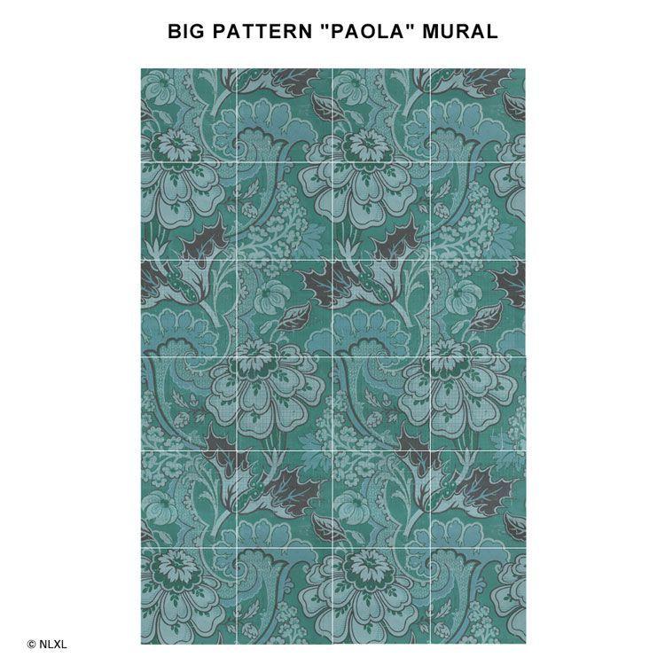 壁紙 はがせる パッチワーク壁紙  Hattan NLXL BIG PATTERN "PAOLA" MURAL HMRV-03 24枚フルセット 再湿タイプ ビンテージ 花柄 青 ブルー | 壁紙屋本舗 | 08