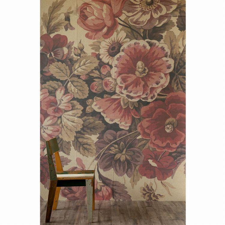 壁紙 はがせる パッチワーク壁紙  Hattan NLXL Bouquet Rouge HRMRV-04 24枚フルセット 再湿タイプ アンティーク ブーケ 花柄 赤 レッド | 壁紙屋本舗 | 02